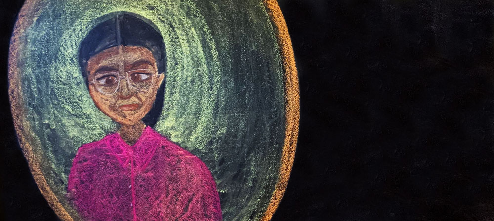 Chalkboard drawing of Rosa Parks