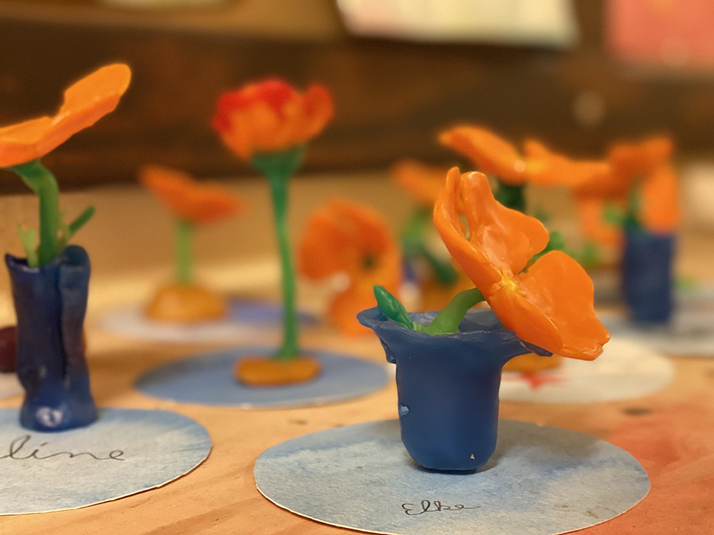 Poppy flower wax sculptures by 3rd grade