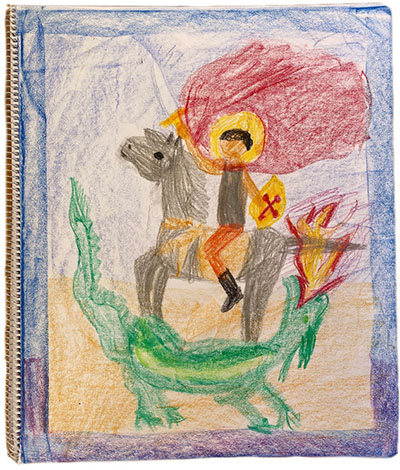 2nd grade drawing of St Michael and the Dragon